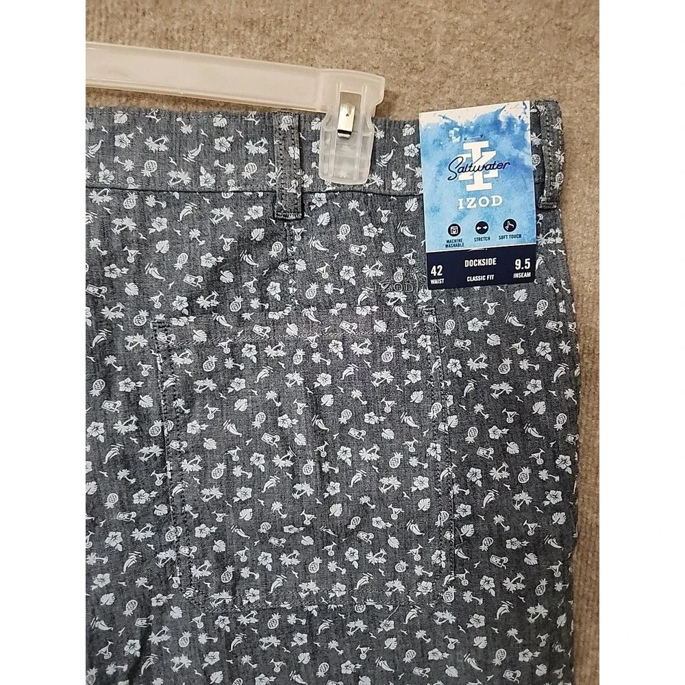 Izod Saltwater Dockside Chino Shorts Mens 42 Bijou Blue Stretch NEW